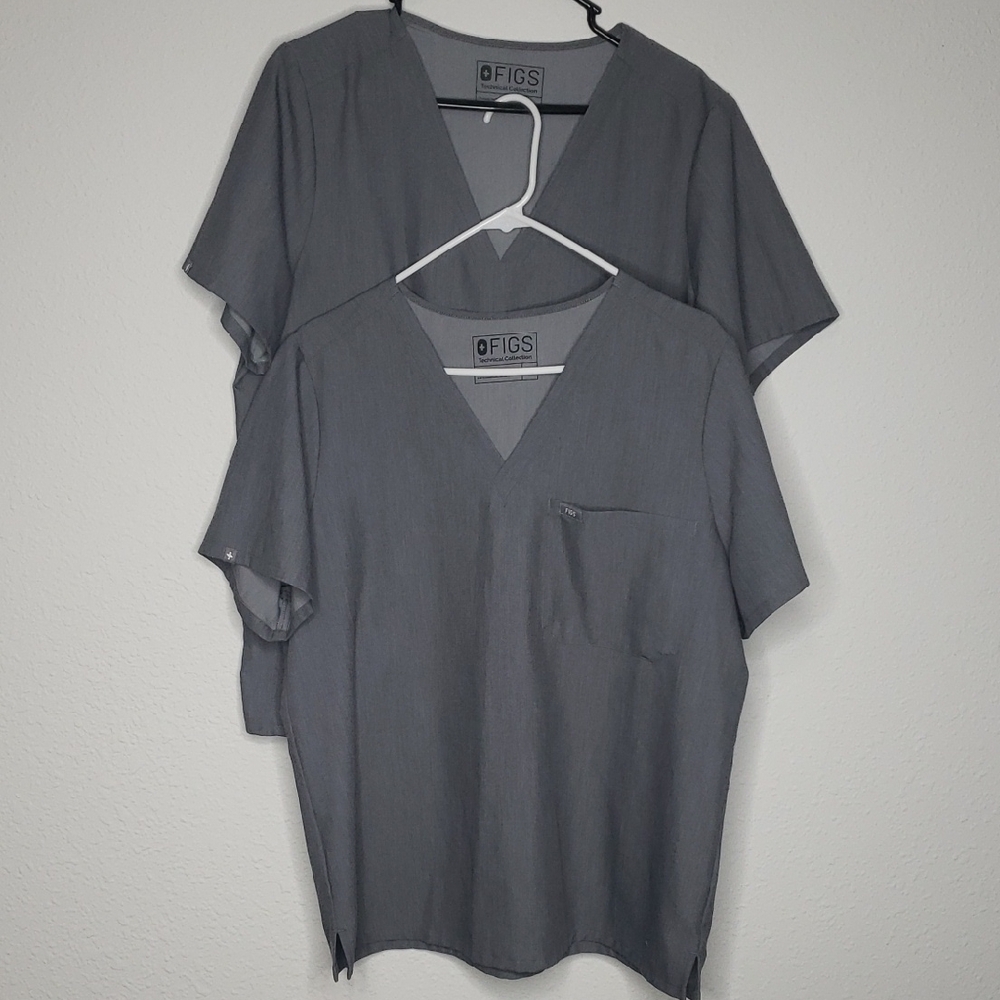 FIGS Scrub Tops Uniform Size XL Bundle Graphite Pockets Lightweight Graphite